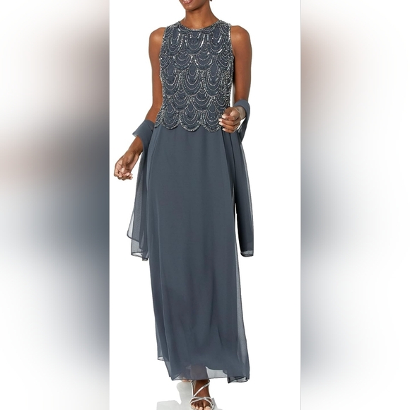 J Kara Women's Plus Size Sleeveless Beaded Pop Over Long Dress with Scar… - Picture 1 of 17